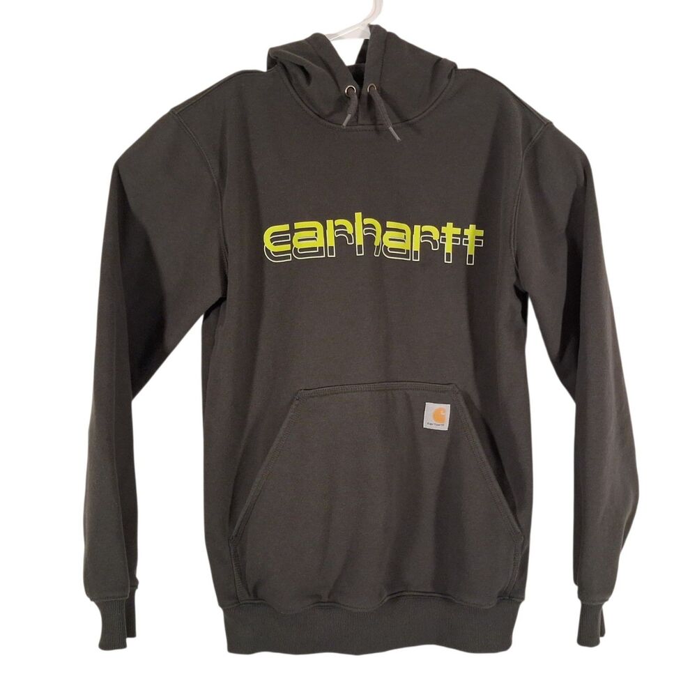 Carhartt Rain Defender hoodie mens S Small green graphic logo work loose fit